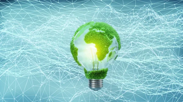 Jordklotet Form Glödlampa Abstrakt Glödande Plexus Grön Energi Förnybara Resurser — Stockfoto