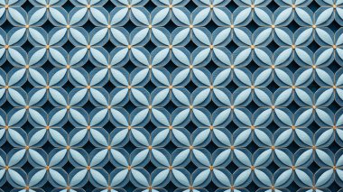 Soyut geometrik güzel arka plan. Altın elementli parlak seramik mavi fayanslar. 3d resimleme.