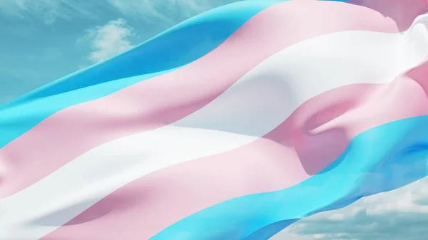 Flaga Transgenderowa Machająca Wietrze Przed Chmurnym Niebem — Zdjęcie stockowe