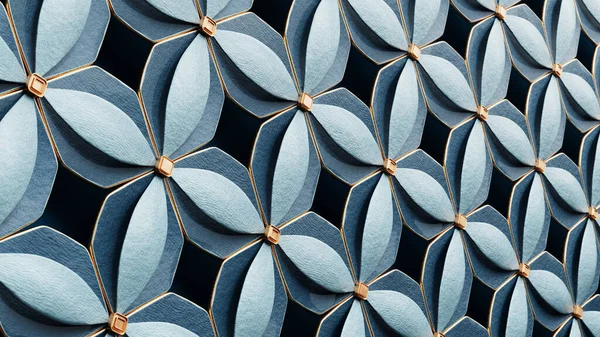 Abstract Geometric Beautiful Background Shiny Ceramic Blue Tiles Golden Elements — Stock Photo, Image
