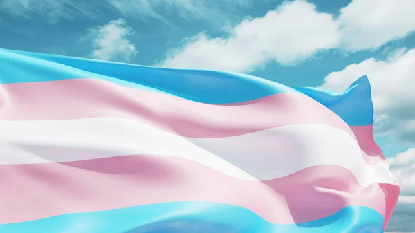 Flaga Transgenderowa Machająca Wietrze Przed Chmurnym Niebem — Zdjęcie stockowe