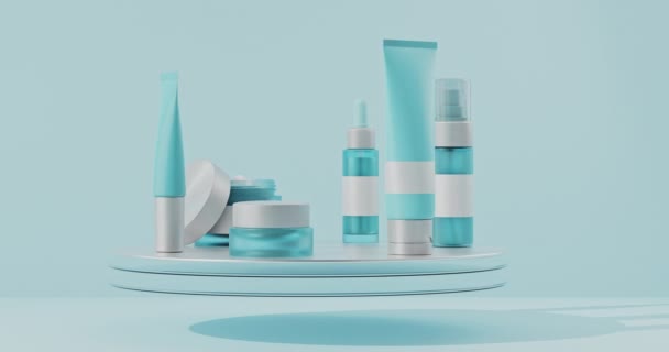 Sada Kosmetických Výrobků Pro Péči Pleť Otočném Stojanu Bezproblémové Smyčkové — Stock video