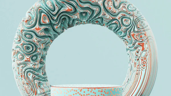 Podium Golden Pattern Deformed Torus Background Product Presentation Light Turquoise — Stock Photo, Image