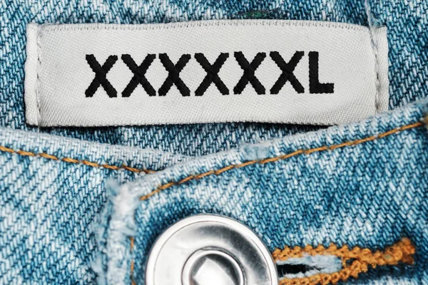 Jeans Dimensioni Molto Grandi Etichetta Con Taglia Xxxxxxxl — Foto Stock