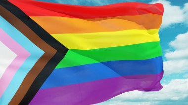 Gökkuşağı bayrağı rüzgarda dalgalanıyor. Yeni LGBTQ + hakları sembolü.