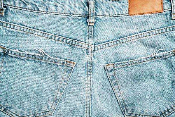 Achterkant Van Licht Blauwe Jeans Close Trendy Casual Kleding — Stockfoto