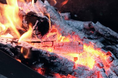 Izgarada odun yakmak, ateş, barbekü için kömür hazırlamak..