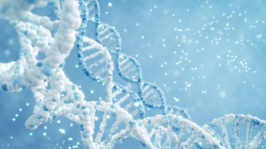 Parıldayan parçacıkların DNA iplikçiklerinin 3 boyutlu canlandırması. Genom bilimi ve genetik mühendisliği kavramı.