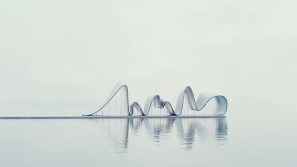 Futuristická Stavba Tvaru Vln Moderní Architektonický Koncept Reflexí Vykreslování — Stock video