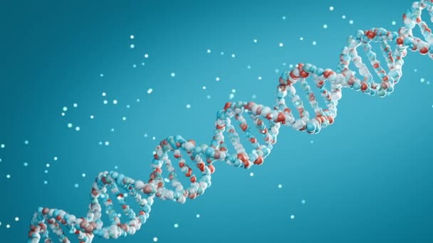 光粒子によるDnaストランドの3Dレンダリング 遺伝学と分子生物学の科学的概念 — ストック動画