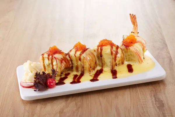 Японская Еда Блюдо Сыром Суши — стоковое фото