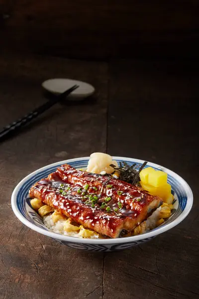 Japansk Mat Ålris Träbord — Stockfoto