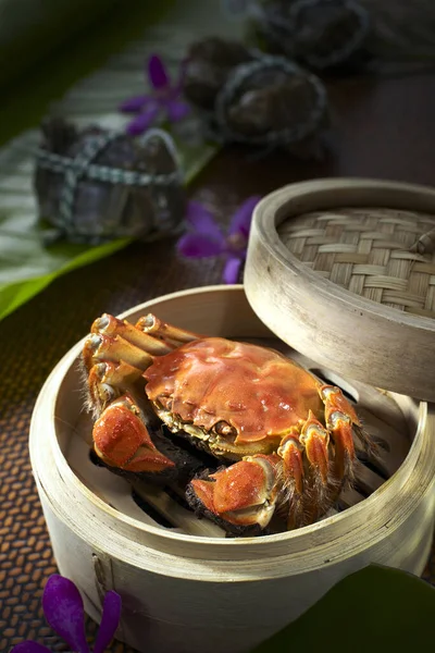 Traditionele Chinese Keuken Gestoomde Harige Krabben — Stockfoto