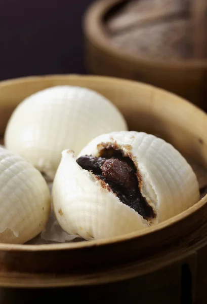 Närbild Kinesisk Dessert Röda Bönor Bullar — Stockfoto