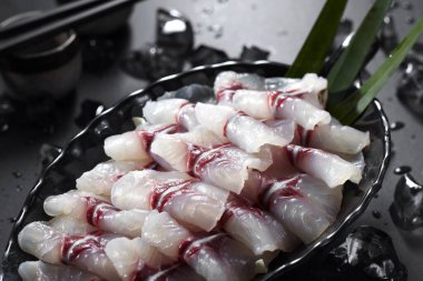 Taze malzemeler, çiğ balık filetosu. Kapat.