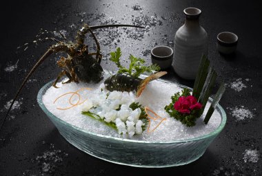 Taze malzemeler, ıstakoz sashimi. Kapat.