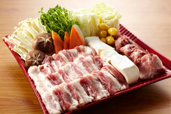 Ingredientes Frescos Carne Porco Prato Vegetal — Fotografia de Stock