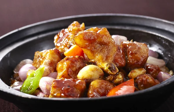Cuisine Chinoise Traditionnelle Côtes Porc Braisées Aux Oignons — Photo