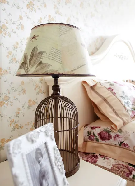 vintage bedroom with a lamp
