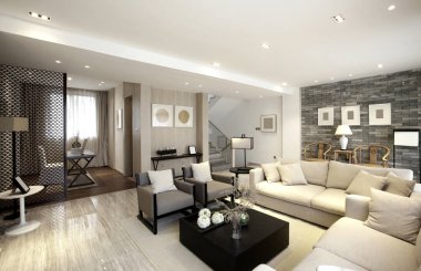 modern tasarım odası iç tasarım 3D illüstrasyon