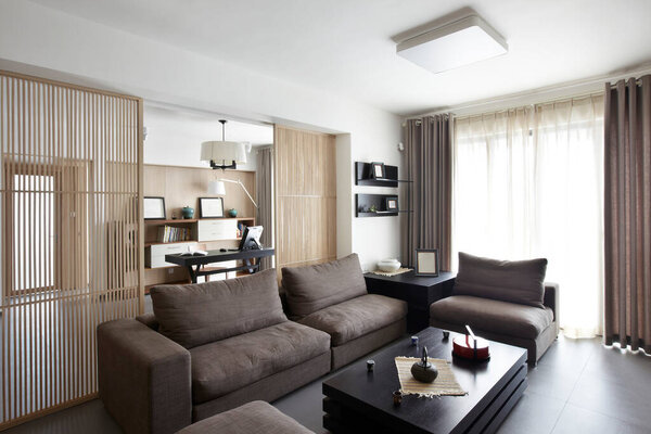 interior of modern apartment room with sofa