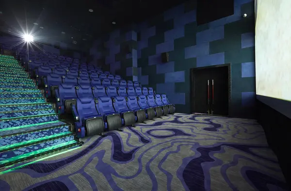 Modern bir sinemanın içinde, koltukları olan bir sinemada.