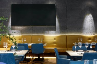 Modern ve şık bir restoran. Yazı için boş yeri var. 3d oluşturma