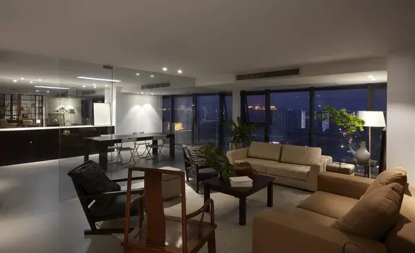 modern living room with night view.