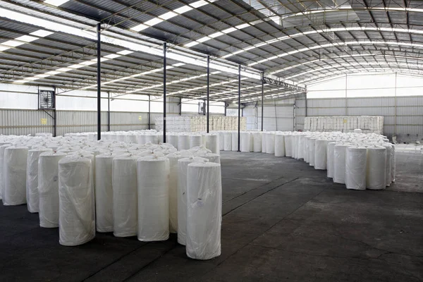 factory production of white cotton bags, in a paper mill
