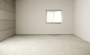 Metin için kopyalama alanı olan boş beyaz oda ve pencere