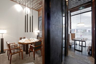 Modern restoranın içi, 3 boyutlu illüstrasyon