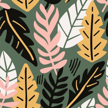 Bright Seamless Nature Artistic Style Background. Pink Repeated Abstract Tropic Paint, Seamless Wallpaper. Hippie Continuous Creative Branch Leaves Vector.