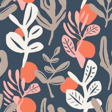 Karanlık Kusursuz Yaratıcı Plaj Boyası Arkaplanı. Mor Tekrarlayan Soyut Bitki Çizimi, Kusursuz Yazdırma. Parlak Kusursuz Doğa Vintage Süsleme Arkaplanı.