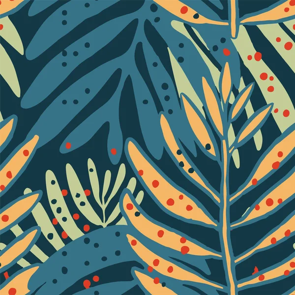 梯度无缝隙装饰热带雨林设计 蓝色连续的植物艺术品 无缝化艺术 白色无边无际的抽象树纺织品墙纸 — 图库矢量图片
