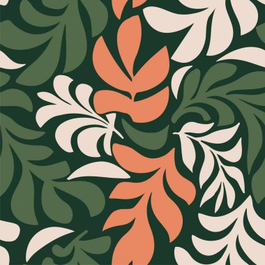 Karanlık Kusursuz Doğa İllüstrasyon Şablonu. Siyah Süreklilik Şablonu, Kusursuz Vektör. Turuncu Tekrarlayan Doodle Garden Boya Sanatı.