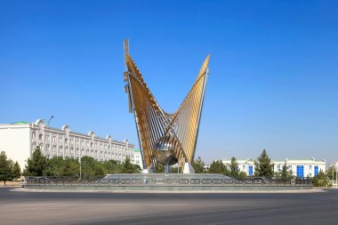 Ashgabat, Turkmenistan - August 20, 2022: Monument to new global technologies in capital of Turkmenistan.