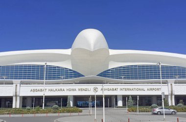 Ashgabat, Turkmenistan - August 20, 2022. Ashgabat International Airport in the form of a bird.