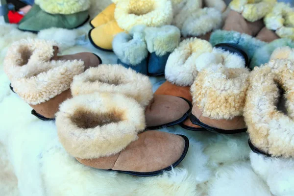 Handmade Sheepskin Slippers Slippers Sheepskin Gift Shop — Stok fotoğraf