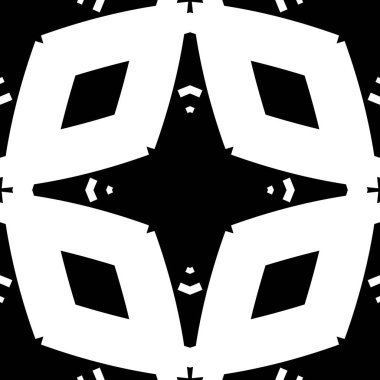 Dekoratif geometrik elementlerle soyut desen. Siyah beyaz süs. Modern stil dokusu tekerrür ediyor. Duvar halısı, yatak örtüsü, kumaş, seramik fayans, yastık için harika.