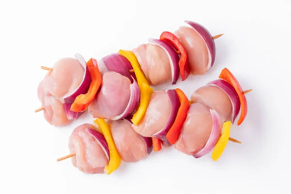 Uncooked Mixed Meat Skewer Peppers Raw Chicken Leg Meat Skewers — Stock Photo, Image