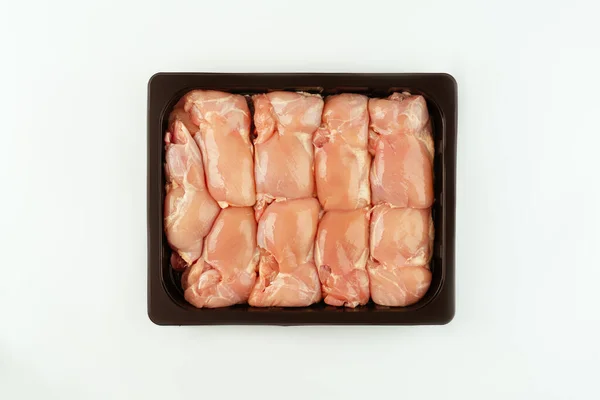 Ακατέργαστο Νωπό Πόδι Κοτόπουλου Skinless Και Κρέας Μηρών Ένα Δίσκο — Φωτογραφία Αρχείου