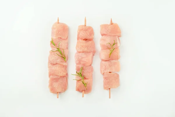 stock image Chicken breast Fillets.Ogranic food,healthy eating.Procurement for designers.Skewers from raw chicken meat fillet for supermarket on white background.Food for retail.Chicken skewers.Raw chicken.