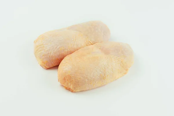 Hähnchenkeule Rohes Frisches Hähnchenkeulefleisch Mit Haut Auf Weißem Hintergrund Lebensmittel — Stockfoto