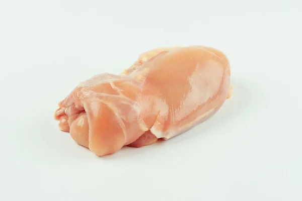 Nyers Friss Bőr Nélküli Csirkeláb Combhús Fehér Háttér Mellett Másolási — Stock Fotó