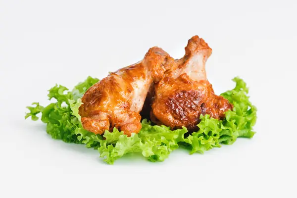 Chicken Wings Fried Half Cooked Semi Finished Product Fresh Herbs Stock Image