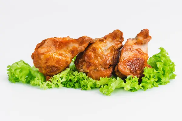 Chicken Wings Fried Half Cooked Semi Finished Product Fresh Herbs Stock Image