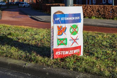 Netherlands, March 2023 -Board with election posters for the provincial and water board elections in the Netherlands damaged by angry farmers  clipart