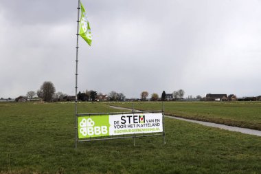 Netherlands, March 2023 -Board with election posters for the provincial and water board elections in the Netherland  for BBB party. The BBB (BoerBurgerBeweging) is coming from angry farmers in the Netherlands clipart