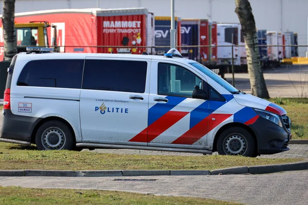 Logo Politico Sul Vveicolo Della Polizia Portuale Rotterdam Presso Porto — Foto Stock