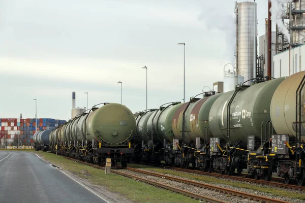 Chemical Tank Wagons Waiting Loading Pernis Harbor Vondelingenplaat Koole Oil Stock Image